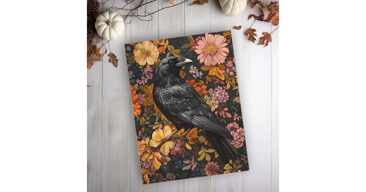 Autumn Floral Raven Crow Postcard | Zazzle