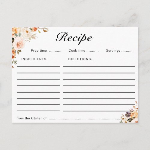 Autumn floral recipe card