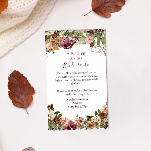 Autumn Floral Recipe Request Enclosure Card