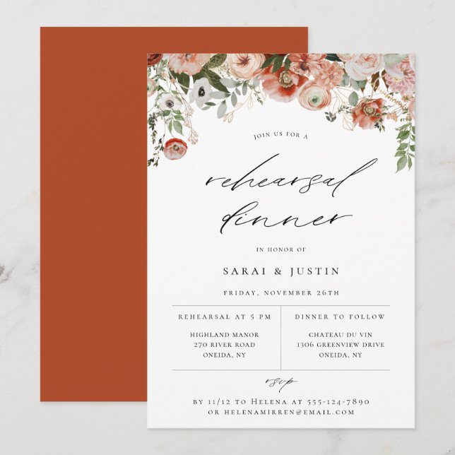 Autumn Floral Rehearsal Dinner Invitation (Front/Back)