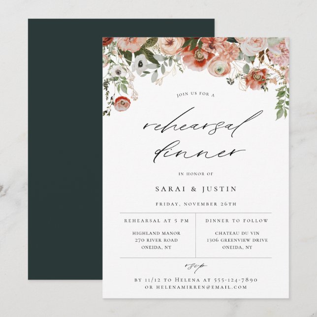Autumn Floral Rehearsal Dinner Invitation (Front/Back)