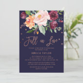 Autumn Floral Rose Gold Fall in Love Bridal Shower Invitation (Standing Front)