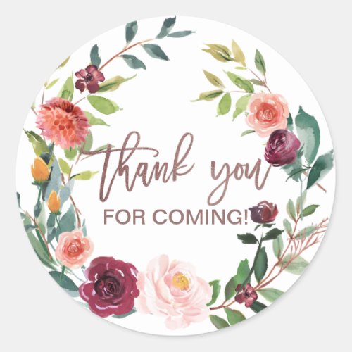 Autumn Floral Rose Gold Light Thank You Favor Classic Round Sticker
