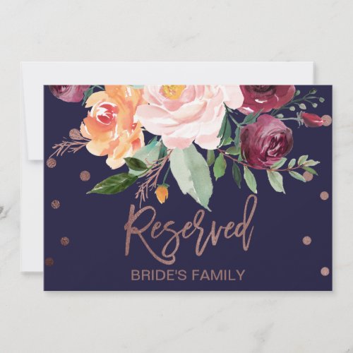 Autumn Floral Rose Gold Reserved Sign