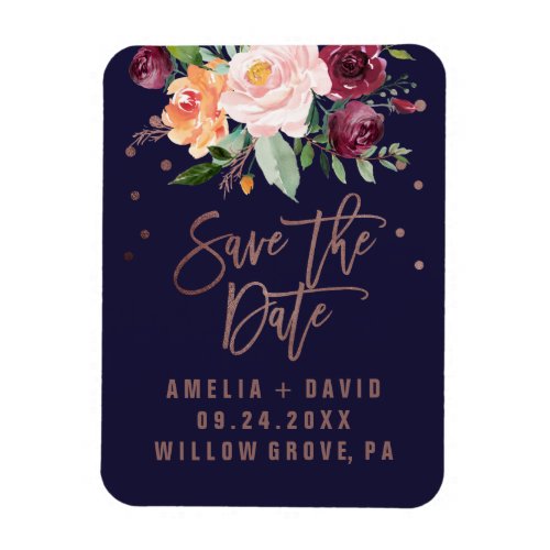 Autumn Floral Rose Gold Save the Date Magnet