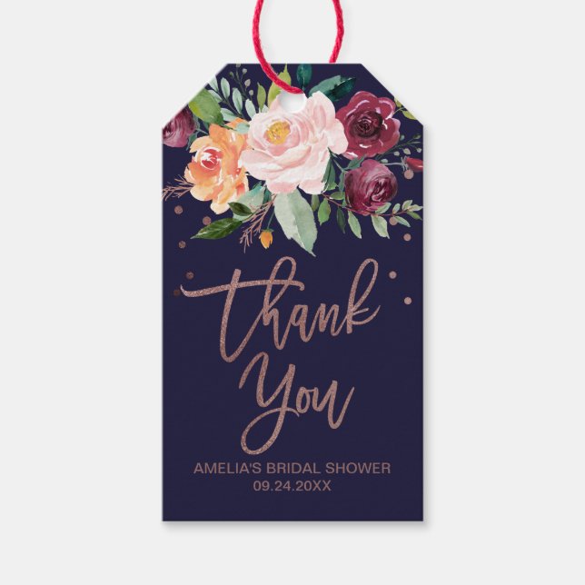 Autumn Floral Rose Gold Thank You Favor Gift Tags (Front)