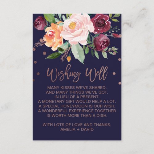 Autumn Floral Rose Gold Wedding Wishing Well Enclosure Card