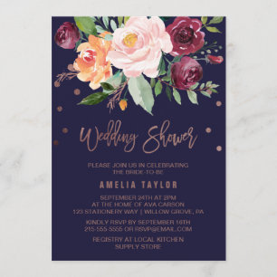 Autumn Floral Rose Gold Wreath Back Wedding Shower Invitation