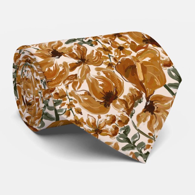 Autumn Floral Rustic Pattern  Neck Tie (Rolled)