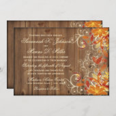 Autumn Floral Rustic Wood Fall Wedding Invitations (Front/Back)