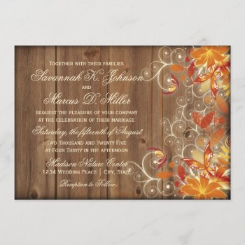 Autumn Floral Rustic Wood Fall Wedding Invitations by WillowTreePrints at Zazzle