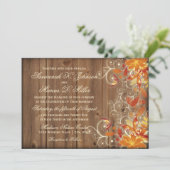Autumn Floral Rustic Wood Fall Wedding Invitations (Standing Front)