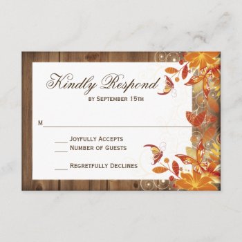 Autumn Floral Rustic Wood Fall Wedding Rsvp Cards by WillowTreePrints at Zazzle