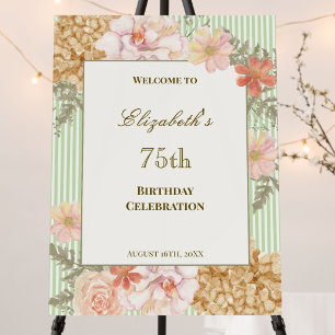 Autumn Floral Sage 75th Birthday Welcome Sign
