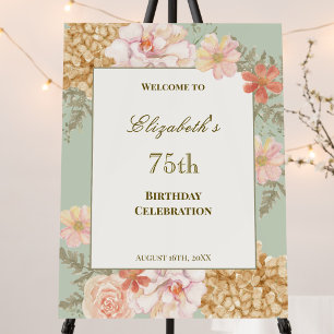 Autumn Floral Sage 75th Birthday Welcome Sign