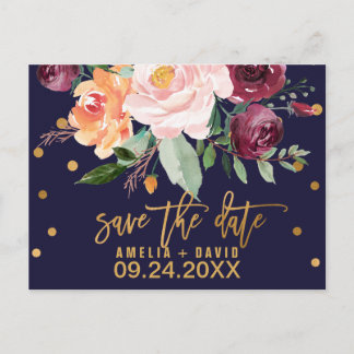 Autumn Floral Save the Date Announcement Postcard