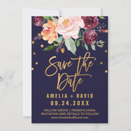 Autumn Floral Save the Date Card