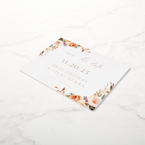 Autumn Floral Save The Date Foil Announcement