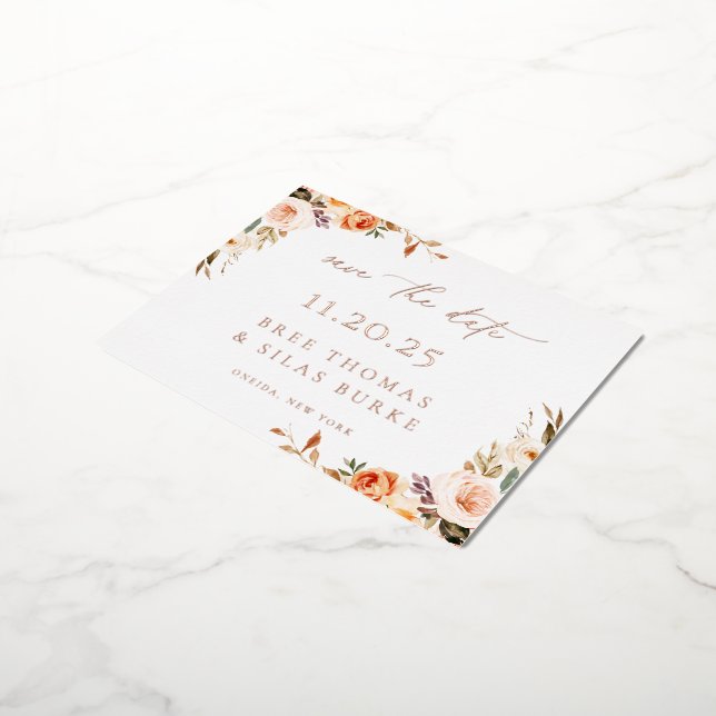 Autumn Floral Save The Date Foil Announcement (Rotated)