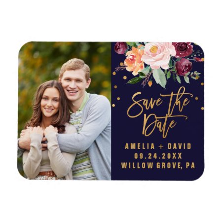 Autumn Floral Save The Date Photo Magnet
