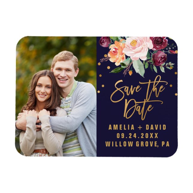 Autumn Floral Save the Date Photo Magnet (Horizontal)