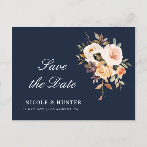Autumn floral save the date postcard
