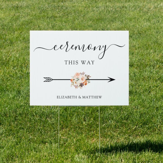 Autumn Floral Script Ceremony This Way Directional Sign (Insitu)