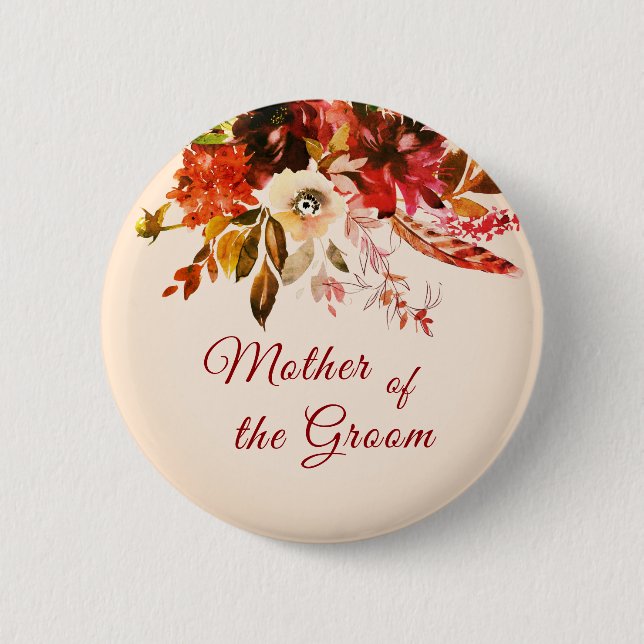 Autumn Floral Script Mother Of The Groom Button (Front)