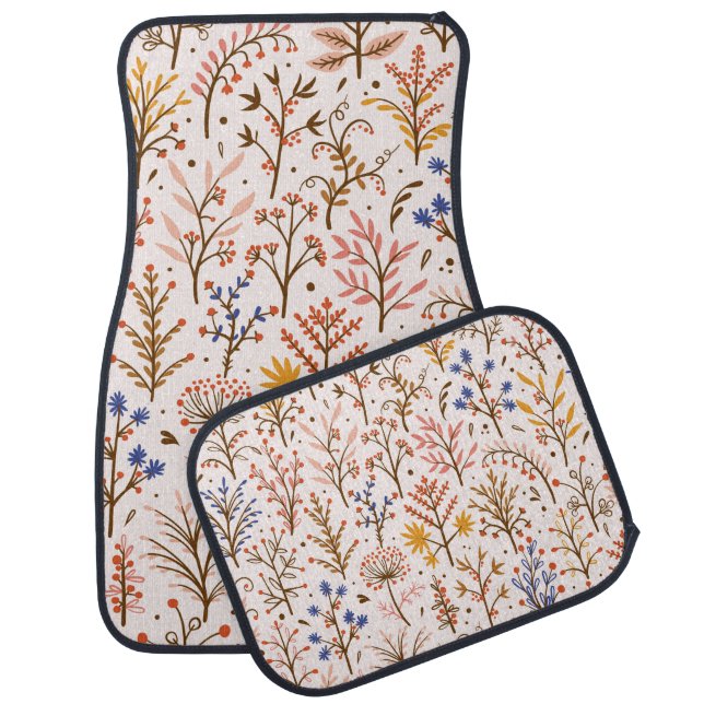 Autumn Floral Seamless Pattern. Doodle Plants, Bra Car Floor Mat (Set)