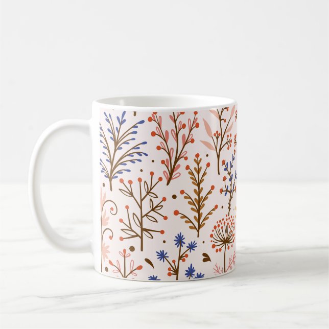 Autumn Floral Seamless Pattern. Doodle Plants, Bra Coffee Mug (Left)
