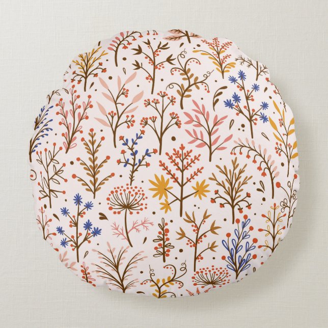 Autumn Floral Seamless Pattern. Doodle Plants, Bra Round Pillow (Front)