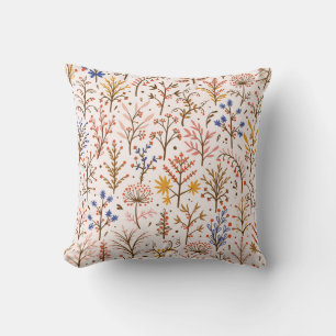 Autumn Floral Seamless Pattern. Doodle Plants, Bra Throw Pillow