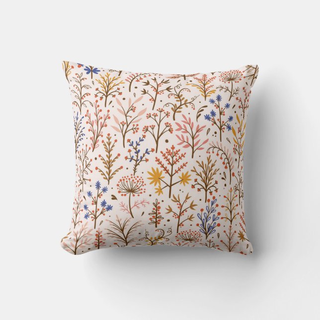 Autumn Floral Seamless Pattern. Doodle Plants, Bra Throw Pillow (Front)