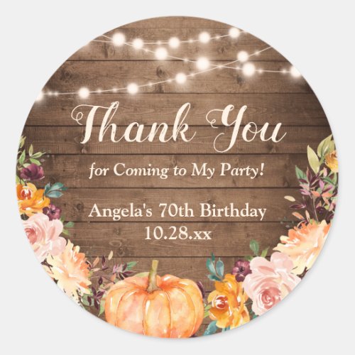 Autumn Floral String Lights Thank You Birthday Classic Round Sticker