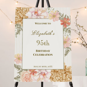 Autumn Floral Stripes 95th Birthday Welcome Sign