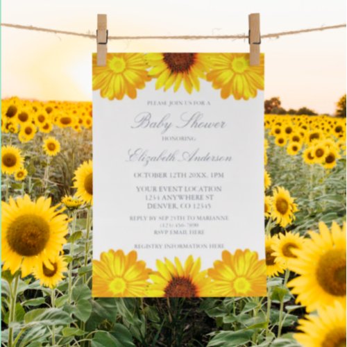 Autumn Floral Sunflower Baby Shower Foil Invitation