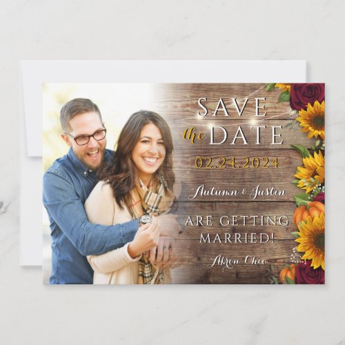 Autumn Floral Sunflower Rustic Photo Save the Date