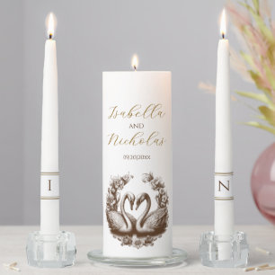 Autumn Floral Swan Wedding Unity Candle Set