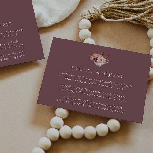 Autumn Floral Teacup Bridal Shower Recipe Request Enclosure Card