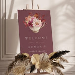 Autumn Floral Teacup Bridal Shower Welcome Sign<br><div class="desc">Fall in love with this romantic design for autumn bridal shower teas. Elegant design features a warm burgundy background graced with a bouquet of watercolor flowers nestled in a teacup. Personalize this welcome sign with your bridal shower details.</div>
