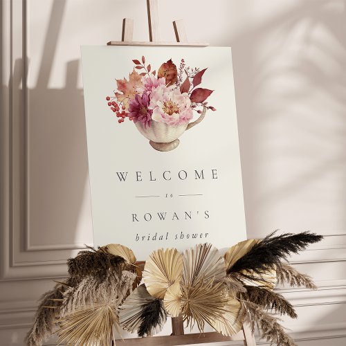 Autumn Floral Teacup Bridal Shower Welcome Sign