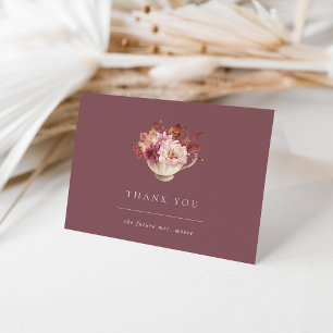 Autumn Floral Teacup Fall Bridal Shower Letterpress Thank You Card