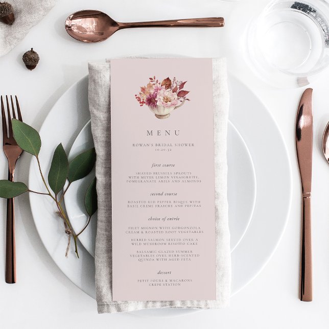 Autumn Floral Teacup Fall Bridal Shower Menu (Creator Uploaded)