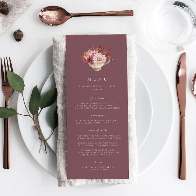 Autumn Floral Teacup Fall Bridal Shower Menu (Creator Uploaded)