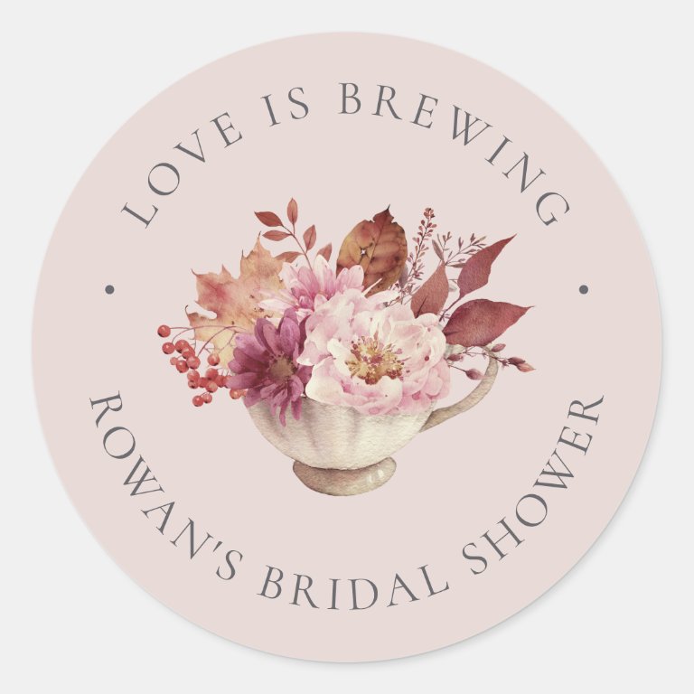 Autumn Floral Teacup Fall Bridal Shower Tea Favor Classic Round Sticker