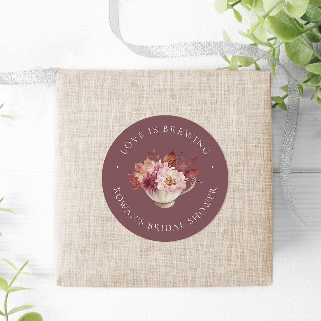 Autumn Floral Teacup Fall Bridal Shower Tea Favor Classic Round Sticker (Creator Uploaded)