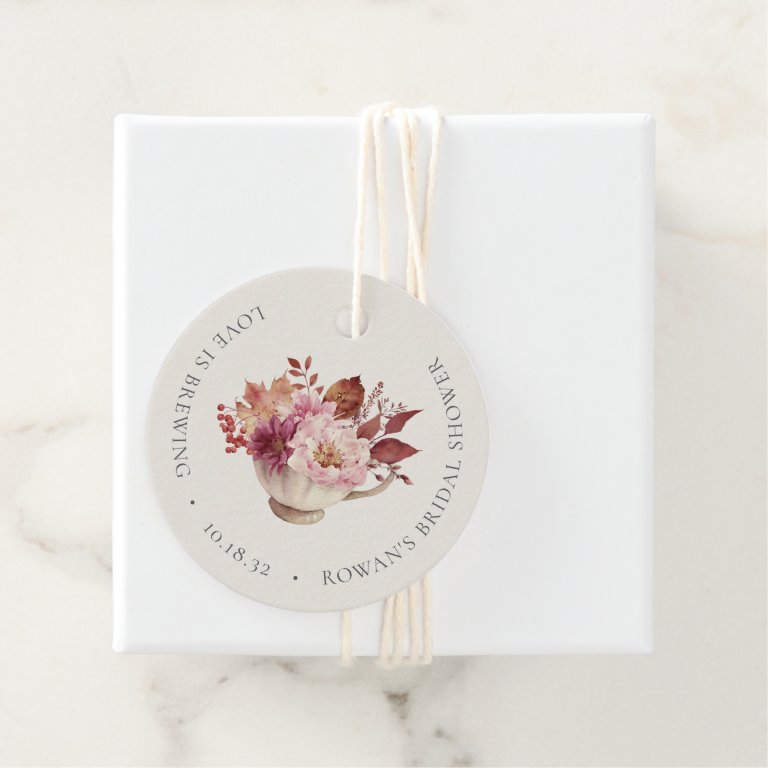 Autumn Floral Teacup Fall Bridal Shower Tea Favor Tags