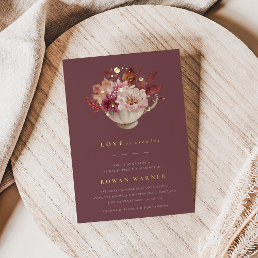 Autumn Floral Teacup Fall Bridal Shower Tea Foil Invitation