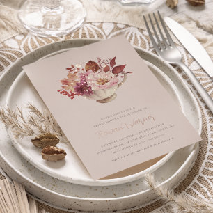 Autumn Floral Teacup Fall Bridal Shower Tea Foil Invitation