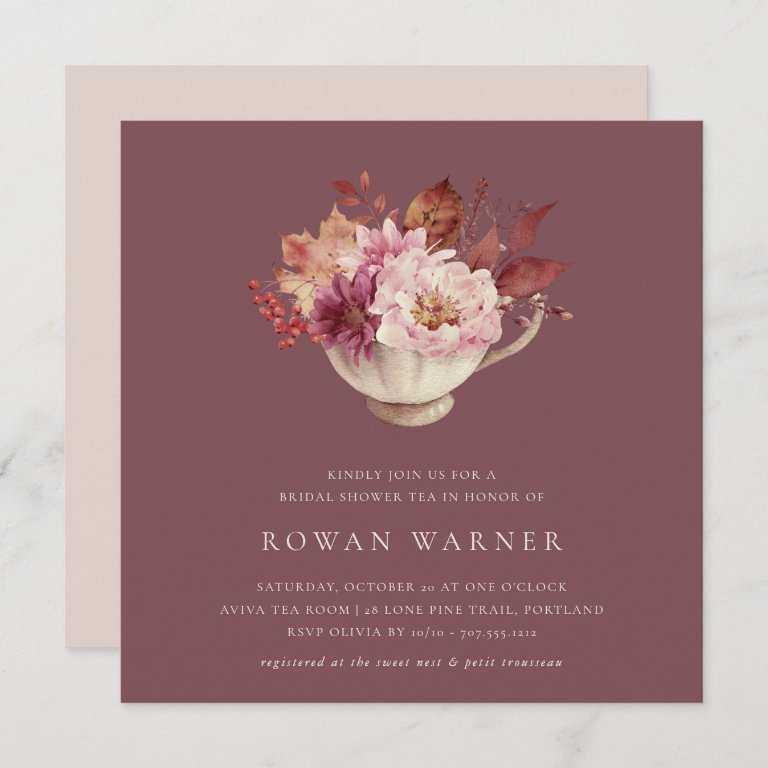 Autumn Floral Teacup Fall Bridal Shower Tea Invitation